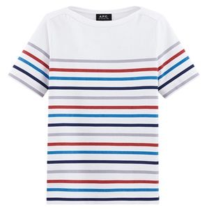 NWT: A.P.C. White/Multicolored Striped T-Shirt